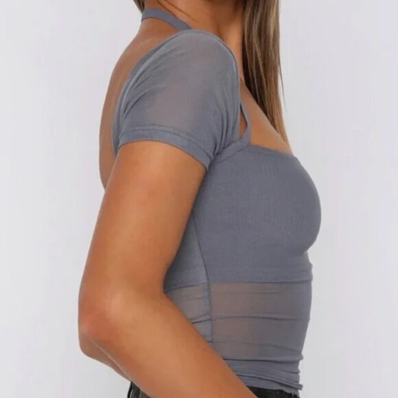 White Fox Without A Doubt Mesh Halter Top Steel Blue / Gray XS - Picture 2 of 8